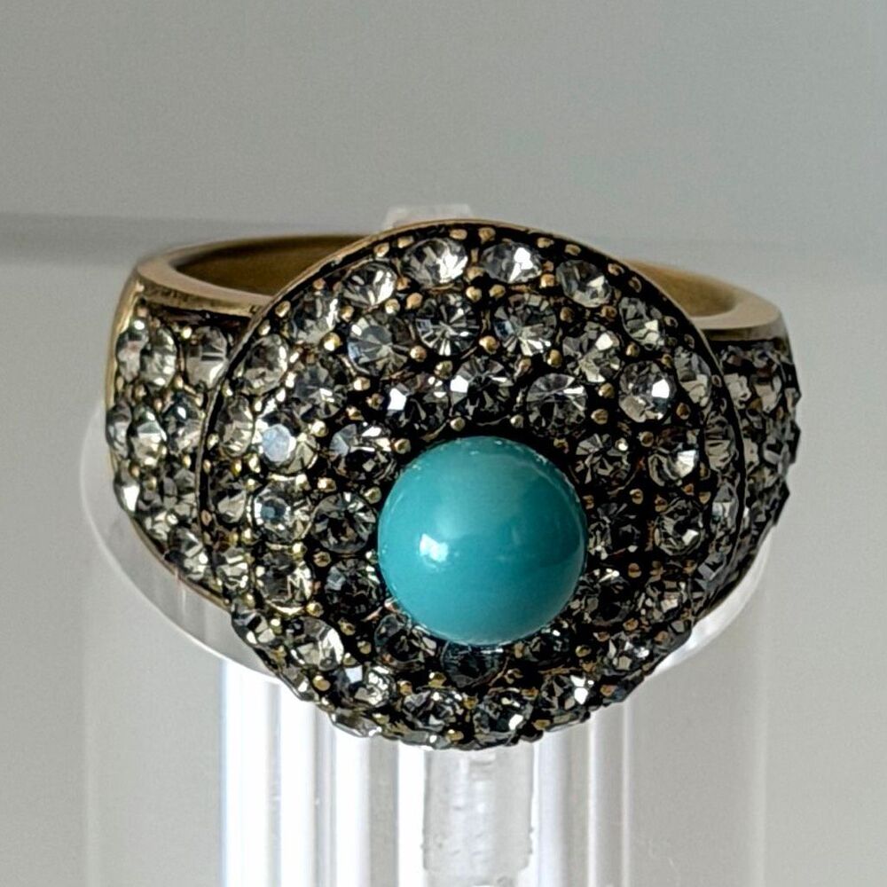 HEIDI DAUS "Posh and Proper" Turquoise Cabochon Pavé Crystal Cocktail Ring